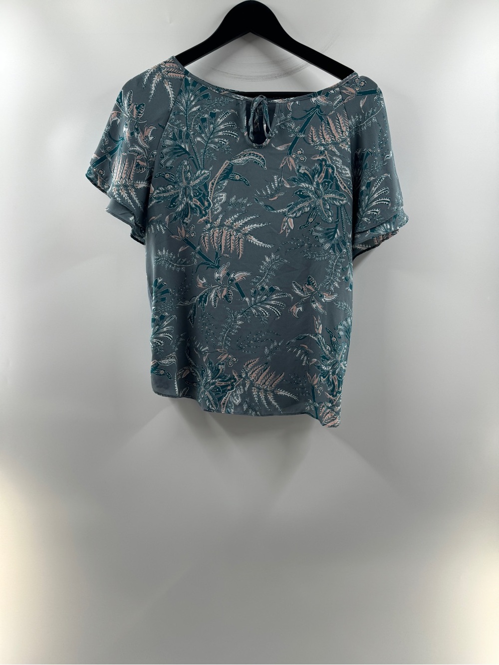 LOFT Outlet Teal Floral Short Sleeve Blouse – Women's Petite Medium